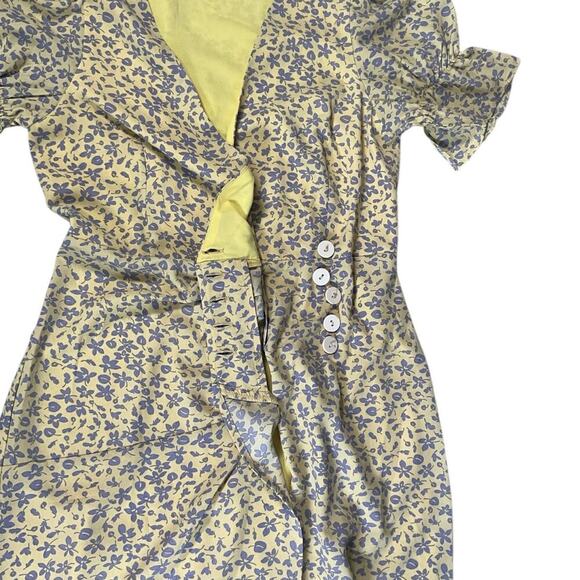 Seven Wonders Yellow Blue Floral Wrap Dress Sz 2 Slit On The Leg Button Closure - Picture 12 of 15